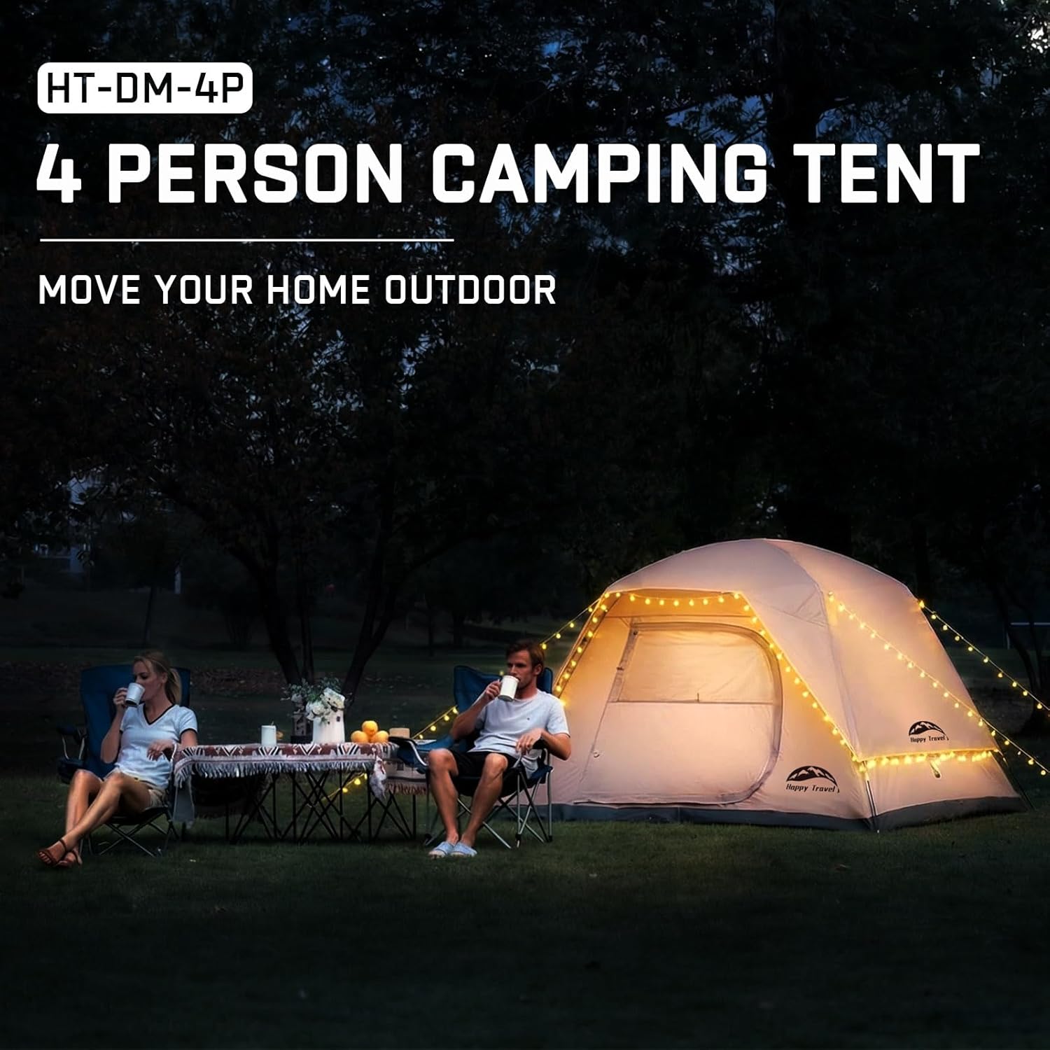 Happy Travel Camping Tent, 4 Person Dome Tents for Camping with Rainfly, Waterproof Clip Easy Setup Portable Family Tent with Mesh Windows, 20% More Headroom Backpacking Tents for Camping & Hiking - Image 4